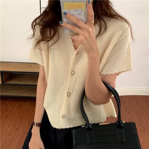 Alien Kitty Thin Short Sleeves Knitted Tops Slim Femme 2021 Summer Chic Comfortable Mujer Casual V-Neck Women Knitwear Sweaters