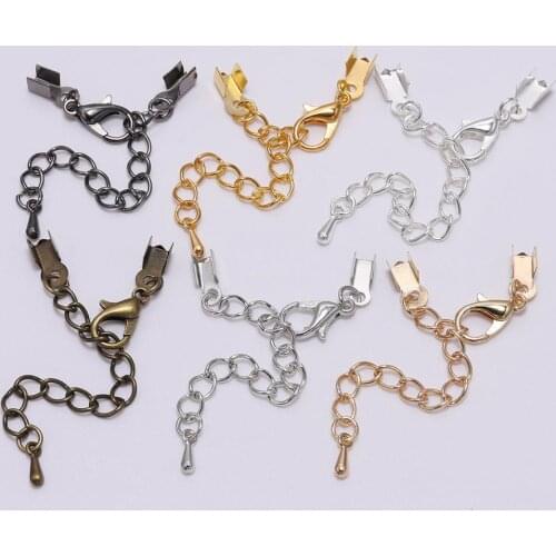 10pcs/lot Gold Cord End Caps Lobster Clasps Hook Extender Chain For Connectors Bracel DIY Jewelry Making Accessories