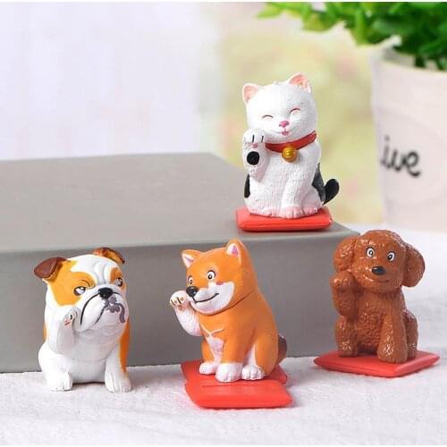 4Pcs Cartoon Cat Dog Display Mold Desktop Figurines Landscaping Model Ornaments Potted Decorative Accessory Landscape Ornament