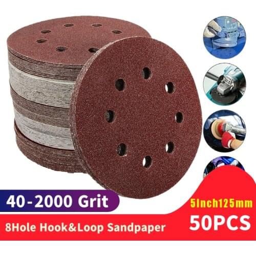 50PCS 10Pcs/Set 125mm 5 Inch Round Sandpaper Eight Hole Disk Sand Sheets Grit 40-2000 Hook and Loop Sanding Disc Polishing Pad