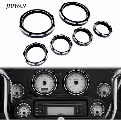 6 Pcs Motorcycle Instrument Cover Board Speedometer Gauge Burst Bezel Trim Ring Kit For Harley Touring Road Street Glide 96-13