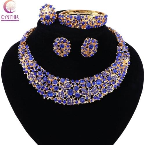 African Beads Collares Jewelry Sets For Women New Accessories Wedding Bridal Statement Crystal Necklace Earrings Ring Bangle Set