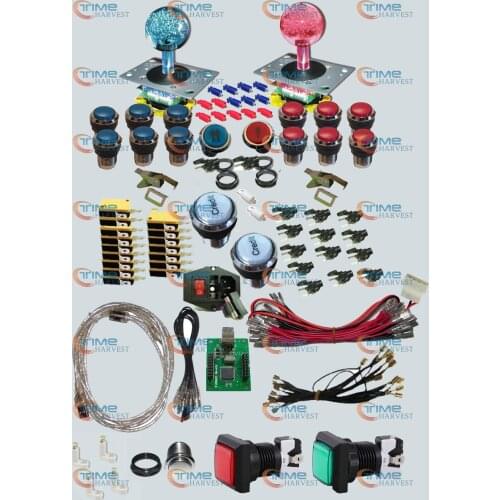 Arcade parts Bundles kit With LED Joystick chrome Illuminated buttons Microswitch 2 player USB to Jamma Build Up Arcade cabinet
