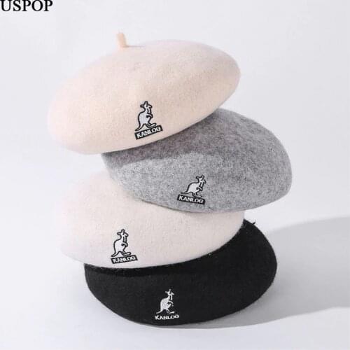 USPOP Berets Women Wool Berets Winter Thick Warm Hats Animal Embroidery Hat