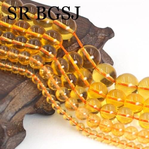 Free Ship 4 6 8 10 12mm Round Yellow Quartz Natural Citrine Jewelry Findings Accessories DIY Loose Beads 15"