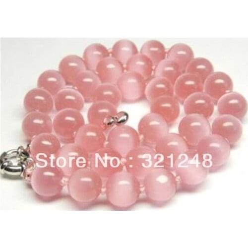 Free shopping new 2014 diy Beautiful !10mm Pink Mexican Opal cat eye Necklace 18'' GE5323