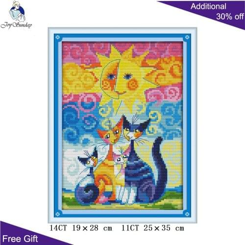 Joy Sunday Cats Under The Sun Home Decoration K990(2) 14CT 11CT Counted and Stamped Cats Under The Sun Cross Stitch kits