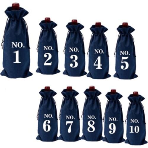10pcs Jute Wine Bags With Drawstring Numbered Wine Bottle Gift Bags Blind Wine Cover Tasting