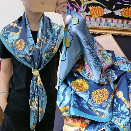 Brand New Square Silk Scarf Women Foulard Neck Wrap 110cm Square Kerchief Soft Bandana Leopard Print Lady Head Band Scarves Tie