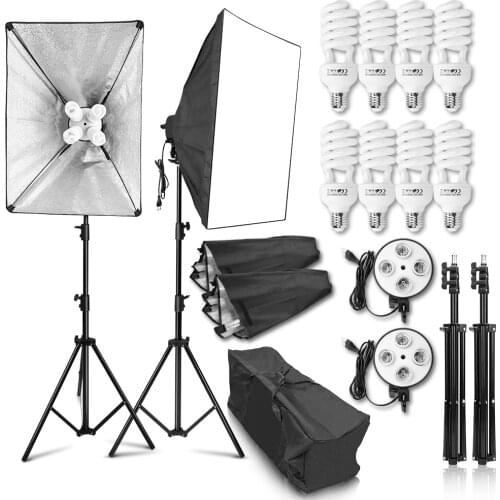 Photography 50x70CM Softbox Lightbox Kit 4in1 Lamp Socket Holder With 8pcs 45W Bulb 2m Light Stand for Camera Photo Studio Video