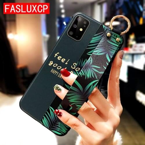 Galaxy S21 Plus Case Luxury Floral Wrist Strap Phone Holder Cover for Samsung A42 5G S21 Ultra Soft TPU 3D Emboss Leaf Back Case