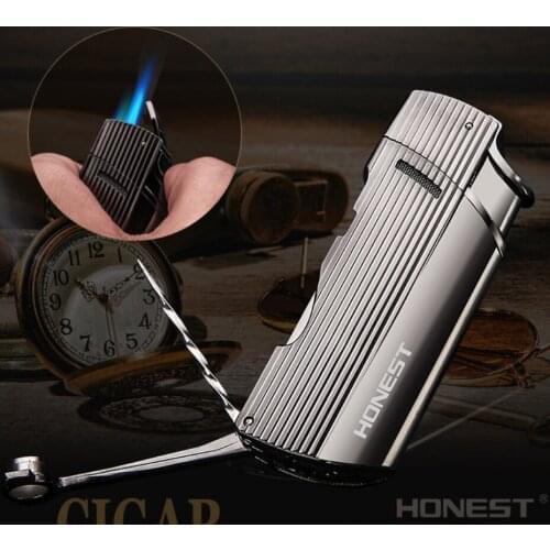 HONEST Genuine Double jet flame inflatable metal lighter With cigar hole high-grade multi-function Butane igniter gift (no gas)