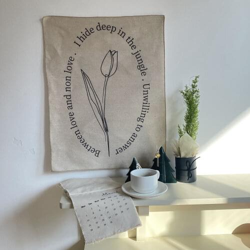 Ins Nordic Minimalist Style Cloth Flower Wall Hanging Tapestry Fabric Dorm Room Wall Carpet Chic Bedroom Decoration Stick Figure