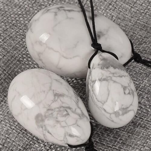 JEAXI Drilled Natural White Howlite Yoni Egg Set Kegel Exercise Pelvic Floor Muscles Vaginal Exercise Massage & Relaxation