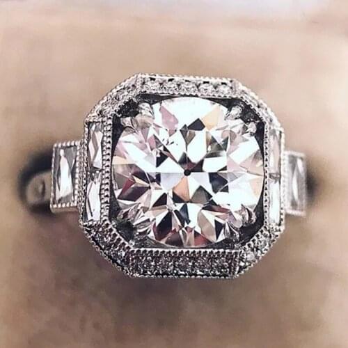 Huitan Women Vintage Rings with Dazzling Cubic Zirconia Geometric Shaped Elegant Accessories Versatile Rings for Party Jewelry