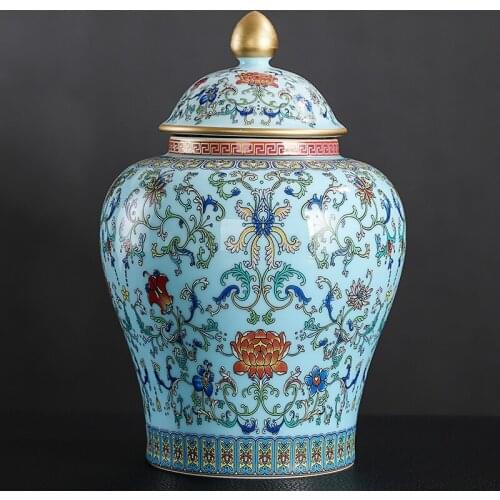 Creative Painted Flower Ceramic Tea Caddy Art Flower Vase Large-capacity Sealed Storage Jar with Lid Countertop Porch Decoration