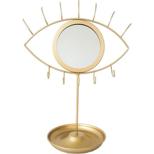 Quail Creative Eye / Rabbit Shape Makeup Mirror,Nordic Style,Gold Trim,Decorative Mirror,with Jewelry Hook,Storage Tray