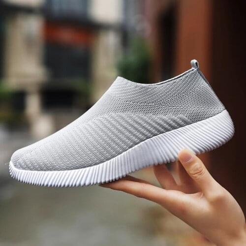 Large Size Summer Slip on Sneakers Socks for Women Running Shoes Sports Women Shoes Woman Sport Gray Knit Knitted Temis GMB-1748