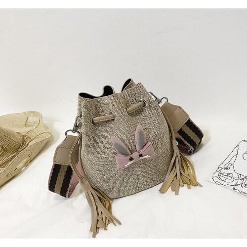 Cute fashion rope bag handbag bucket bag lady cartoon rabbit slung shoulder bag outdoor travel handbag high quality discount