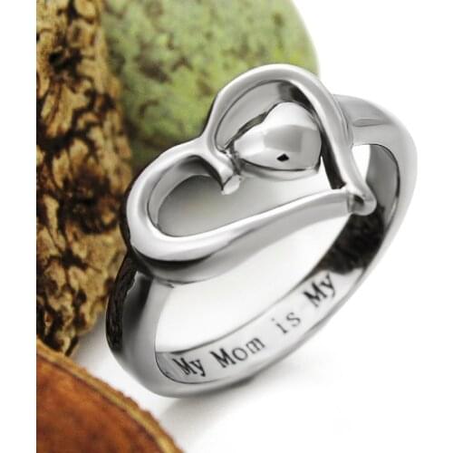 Trendy Ladies Siliver Color Hollow Double Heart Love Engraving English Words Female Ring for Women Wedding Jewelry