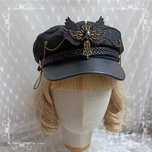 Girl Fashion Women Dark Punk Hard Sister Retro Fall Winter Casquette Peaked Cap Metal Chain Props Gothic Lolita JK Beret Cool