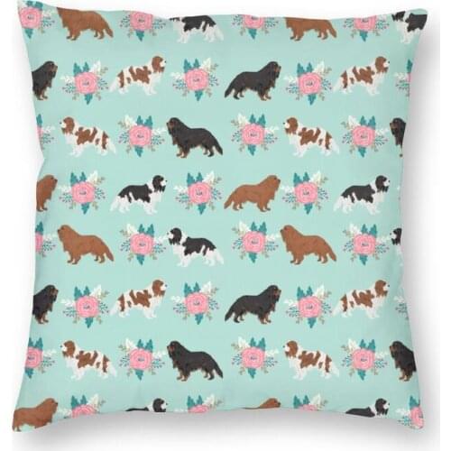 The Cavalier King Charles Spaniel With Flowers Square Pillow Cover Home Decor Pet Cushion Cover Throw Pillow for Living Room