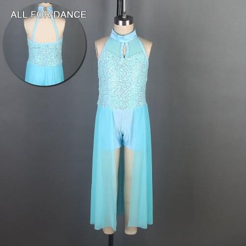 Sky Blue Spandex Sequin Top Bodice Contemporary Dance Dress For Girls&Women Ballet Dance Performance Dance Wear