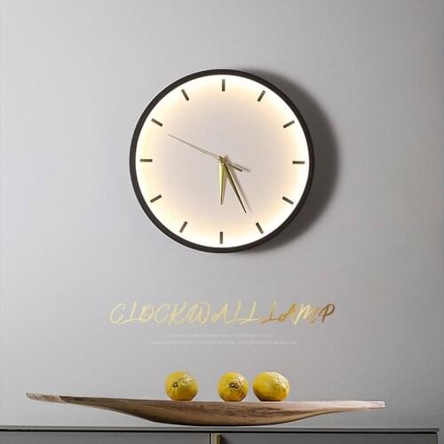 Nordic Simple Really Clock Wall Lights Metal Round Mute Living Room Clock Bedroom Quartz Office Clocks Wall Lamp Home Decoration