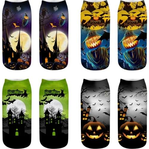 4pairs New 3D Print Funny Cute Cartoon bradypod Unisex Short Socks Creative Halloween terror Pumpkin Low Ankle Socks For Women
