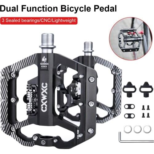 New 2 In 1 Bicycle Lock Pedal With Free Cleat For SPD System MTB Road Aluminum Anti-slip Sealed Bearing Lock Accessories