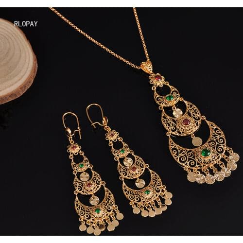 New Muslim Islamic Hajj Umrah Pendant Necklace Earring Sets Moon Design Jewelry Sets In Gold Arabic Royal Kids Jewelry