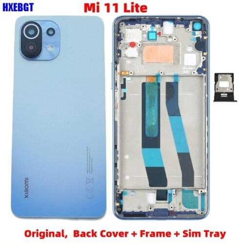 Original For Xiaomi Mi 11 Lite, Mi11 Lite 5G Back Cover + LCD Front Frame + Volume Button + Camera Glass Lens + Sim Tray Parts