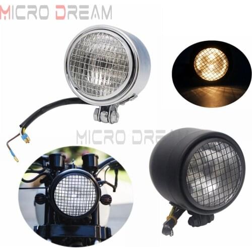 Motorcycle Front Headlight Lamp 12V Retro Mesh Grill Headlamp For Harley Cafe Racer Triumph Honda Yamaha Kawasaki Suzuki Chopper