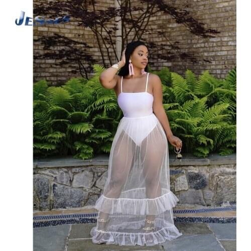 Sexy Solid Color Mesh Patchwork Skirt Bikini Ladies Summer Swimming Biquini Plus Sizes 2XL White Suspender Beachwear Suits Femme