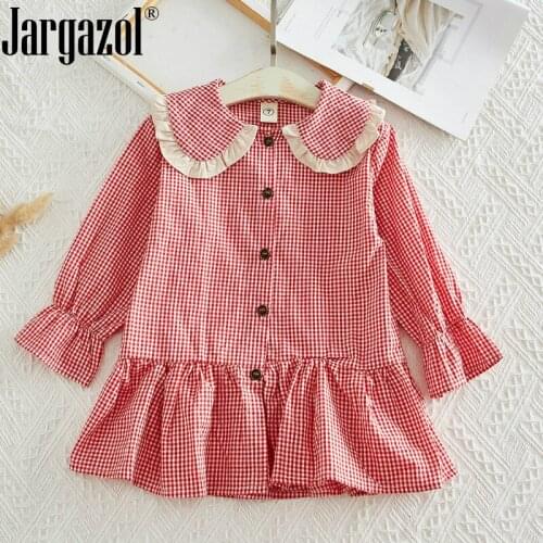 Kids Girls Long Sleeve Dress red Plaid Causal Blouse Dress 2019 Autumn Children Autumn Clothing New Cute Toddler Dresses