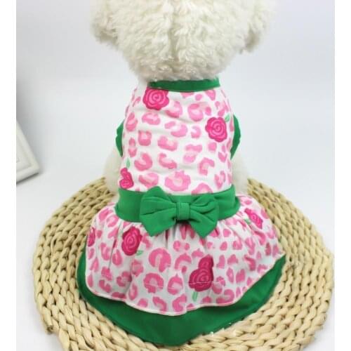 Dog Dress Sleeveless Comfortable Wearing Full Cotton Puppy Pink Floral Print Dress For Summer Pets Clothing платье для собак