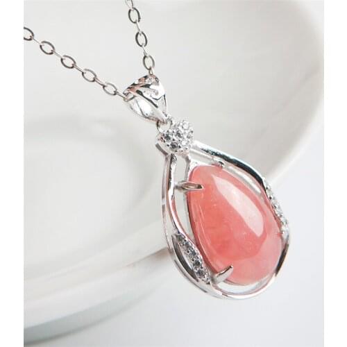 Genuine Red Rhodochrosite Natural Stone Water Drop Bead Women Crystal Silver Pendant 20*10*5mm