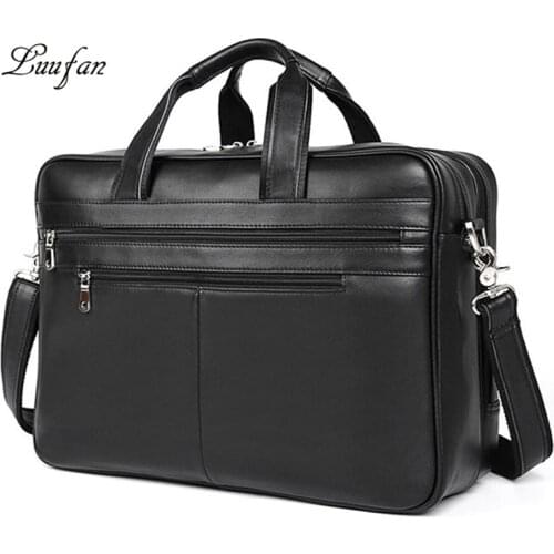 Briefcase Large Capacity Business Trip Work Travel Multi-functional Durable Genuine Leather Lawyers White-collars Zipper Black