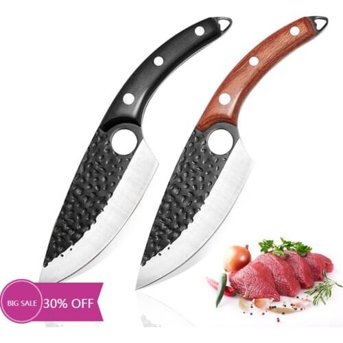 Chef Knife with Finger Hole Meat Cleaver Boning Knife Serbian Style Forged Stainless Steel Fish Butcher Kitchen Knife Sheath