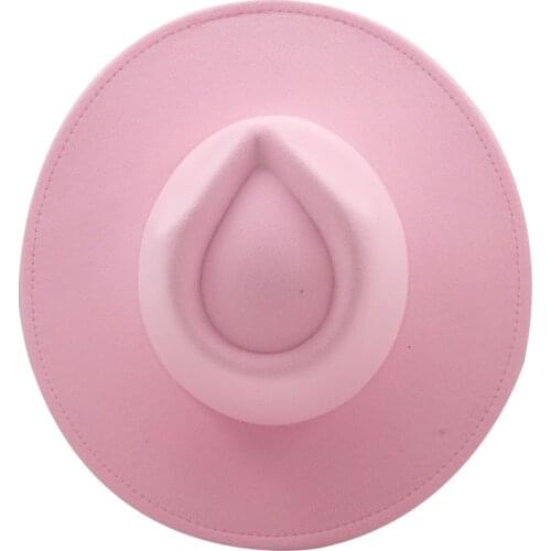 New 9.5CM Women Men Big Wide Brim Wool PINK Fedora Hat British Style Winter Gentleman Elegant Lady Jazz Church Hats