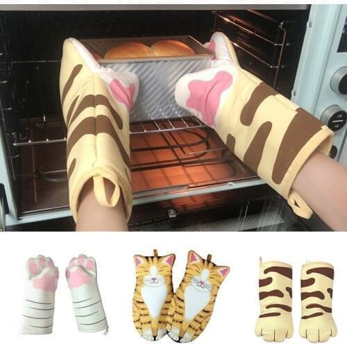 Cute Durable Heat Resistant Pot Holder Gloves Cat Paw Oven Mitts Oven Gloves for Grilling Baking BBQ Microwave
