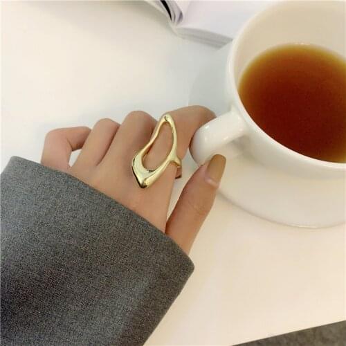 SRCOI New Trendy Metal Geometric Irregular Hollow Ring Minimalist Golden Silver Color Hot Jewelry Gift Women Girls Party 2020