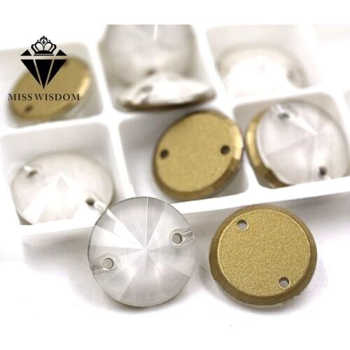 High quality flatback glass sew on rhinestones double hole Round shape White Mocha crystal rhinestone diy clothing accessories