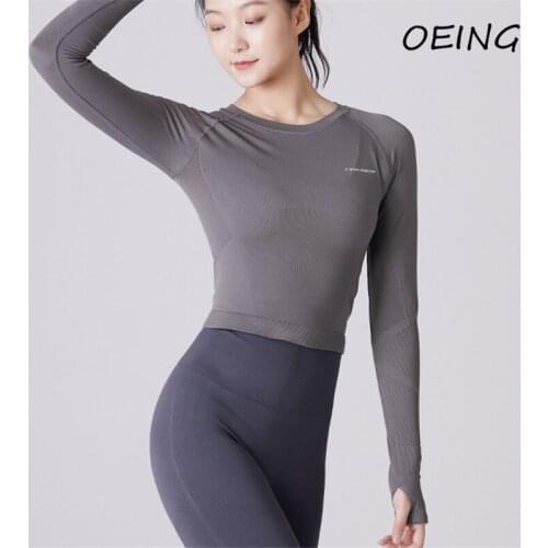 Fitness Print Yoga Long Sleeve Tops Tights Stretchy Sport Wear Seamless Women Running Shirts