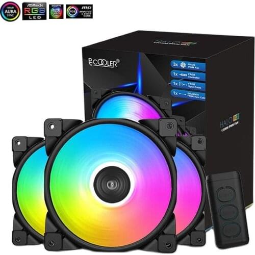 Pccooler 3/Pack HALO RGB Fan 12CM 12V＆5V FRGB 3Pin&4Pin PWM Silent Cooling Fan RGB Chassis Fan Desktop Computer Host Fan