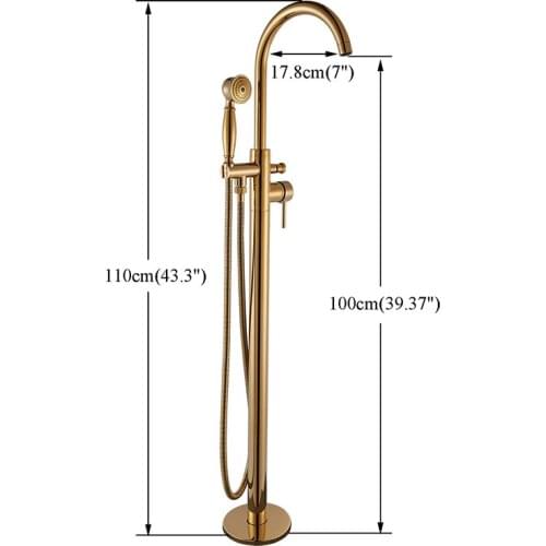 Vidric Vidric Golden Bathtub Shower Faucet Single Handle Hot Cold Water Mixer cTap Brass Handshower Floor Standing Bath Shower F