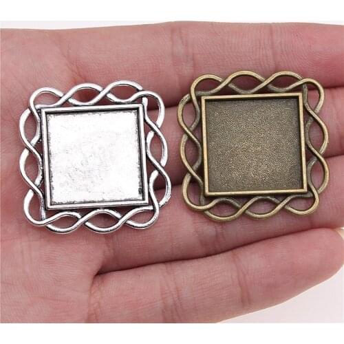 WYSIWYG 5pcs 20mm Inner Size Antique Bronze Antique Silver Color Alloy Square Shape Cameo Cabochon Base Setting
