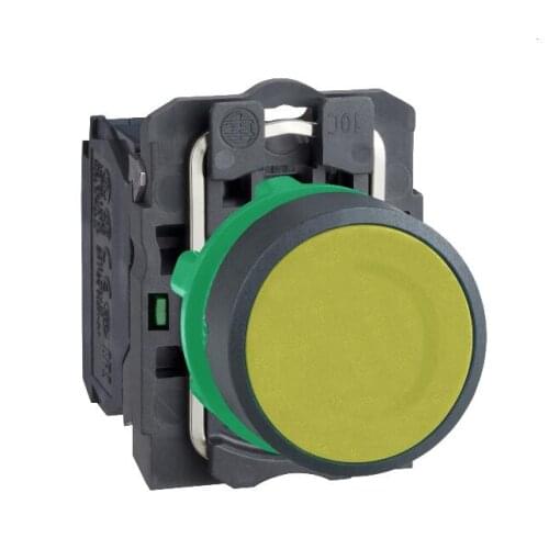 XB5AA51 XB5AA51C = ZB5AZ101C + ZB5AA5C Push button, plastic, flush, yellow, Ø22, spring return, unmarked, 1 NO