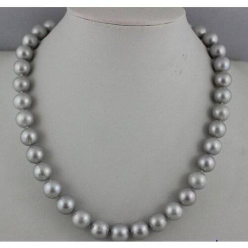 Jewelry Free Shipping Freshwater pearl necklace Gray round 17.5" White "Handmade" Beauty