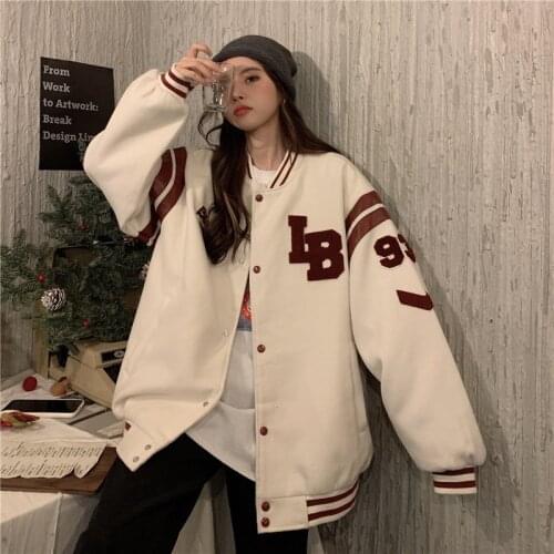 Korean Fashion Long Sleeve Women Jacket Y2k Embroidery Striped Female Coat Autumn Winter Loose Students Baseball Uniforms Tops
